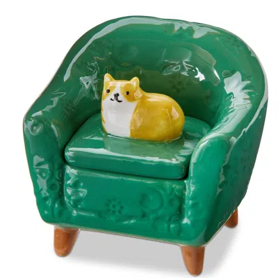 Tag Orange Cat Chair Lidded Trinket Box Multi Earthenware Everyday In Green