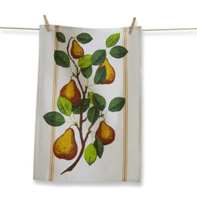 Tag Orchard Pear Vine Print Cotton Kitchen Dishtowel White In Multi