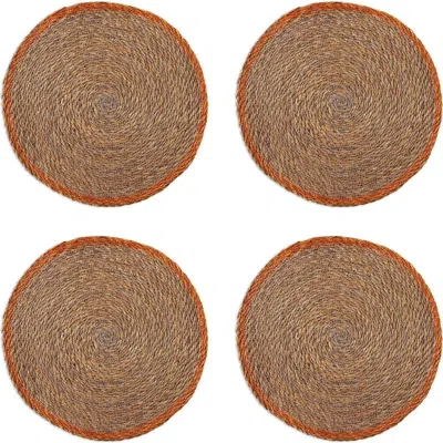 Tag Overstitch Seagrass Placemat Set Of 4 Lavender-round In Brown