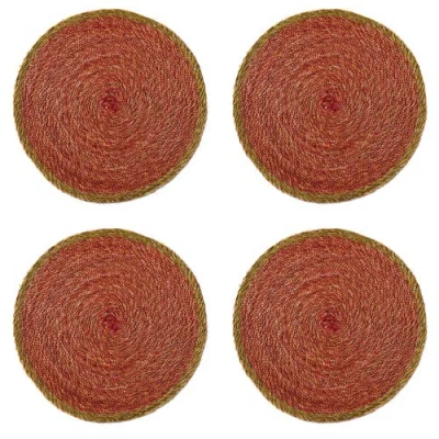 Tag Overstitch Seagrass Placemat Set Of 4 Red-round