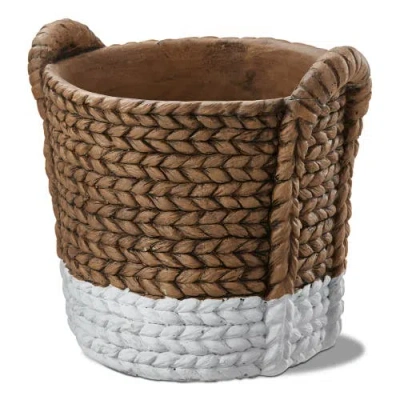 Tag Palermo Two Tone Cement Basket Weave Print Planter In Brown