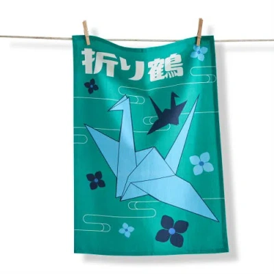 Tag Paper Crane Multi Cotton Dishtowel 26 X 18 In Blue