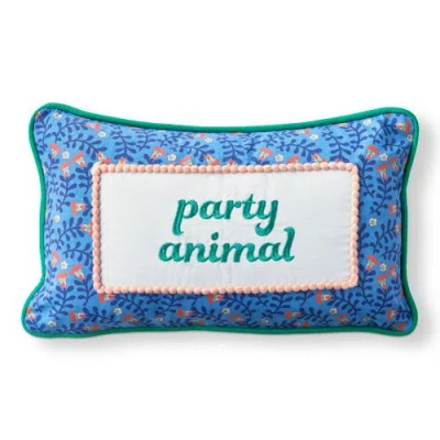 Tag Party Animal Lumbar Pillow Blue Multi Cotton Cover 15x9x2
