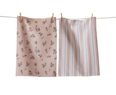 Tag Peach Roses Dishtowel S/2 Peach Cotton Everyday In Pink