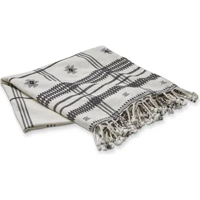 Tag Peak Cotton Decorative Throw For Sofa Or Bed Natural Black And White Print With Tassels 50l X 60 In Gray