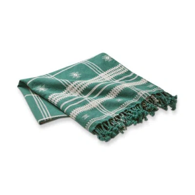 Tag Peak Decorative Cotton Throw Green White Print Tassels