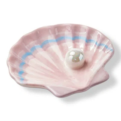 Tag Pearl Shell Trinket Dish Decorative Box Multi Earthenware 5.38 X 4.5 X 0.75 In Pink