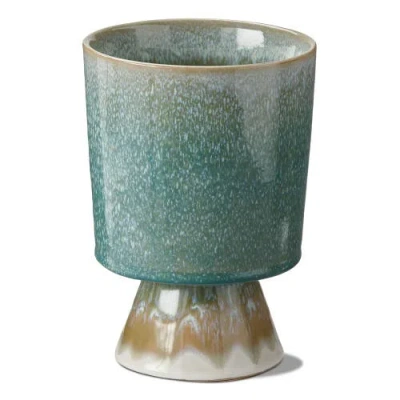 Tag Pedestal Reactive Glazed Green Small Planter For 5 Inch Pot