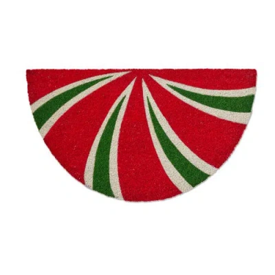 Tag Peppermint Shaped Pvc Coir Door Mat Red Multi Christmas