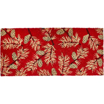 Tag Pinecone Sprig Coir Door Mat Christmas Red Multi Floor Mat