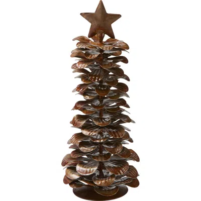 Tag Pinecone Tree With Star Decorative Holiday Figurine Antique In Brown