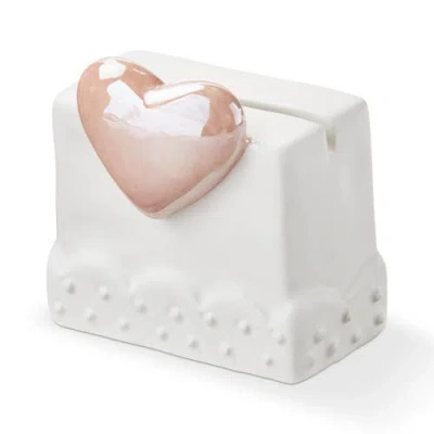 Tag Pink Earthenware Heart Mini Photo Holder Frame 2.5 X 1.25 X 2.5 In White