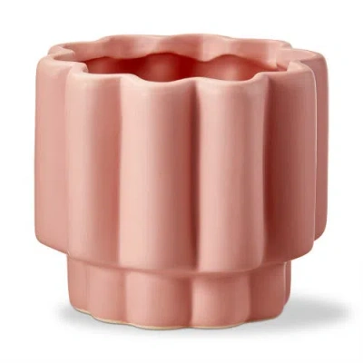 Tag Pink Scallop Short Stoneware Planter With Silicone Plug 5.04x4.92x5.04