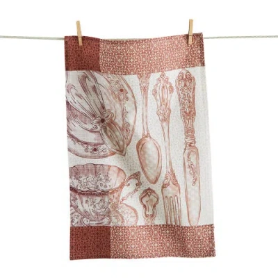 Tag Place Setting Bold Artwork Dishtowel Brick Cotton Everyday In Brown