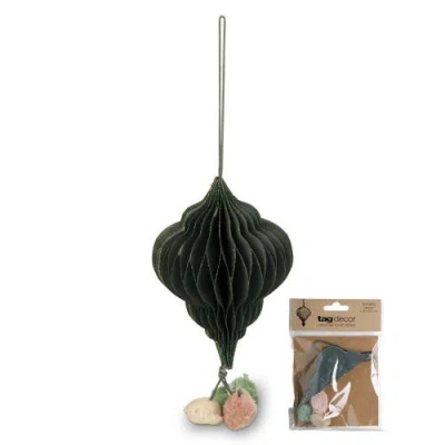 Tag Pom Pom Honey Comb Green Multi Hanging Xmas Ornament