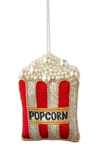 Tag Popcorn Beaded Ornament In White/red Multi