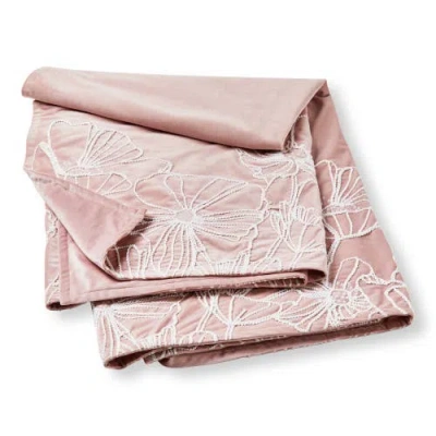 Tag Poppy Embroider Velvet Reversible Throw In Pink