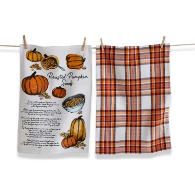 Tag Pumpkin Seed Dishtowel Set Of 2 Halloween Kitchen Towels In Orange