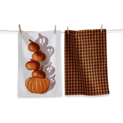 Tag Pumpkin Shadow Dishtowel Set Of 2 Halloween Kitchen Towels In Orange