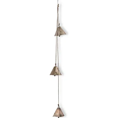 Tag Pyramid Temple Bells Jute Rope Swag Antique Brass Holiday Decor In Gold