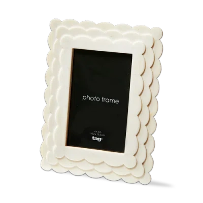Tag Rectangle Scallop Photo Frame 4x6 White Resin Summer In Black