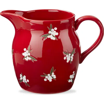Tag Red Ceramic Sprig Pitcher Beverage Server For Christmas