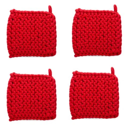 Tag Red Crocheted Cotton Trivet Potholder Set Of Four Heat Resistant