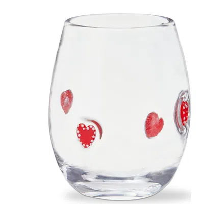 Tag Red Heart Stemless Wine Glass 16 oz Glass 3.5x3.5x4.5 In White