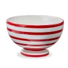 Tag Red Stripe Ceramic Pedestal Bowl Dishwasher Safe Serving In Multi