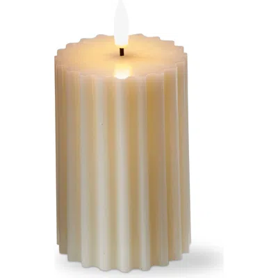 Tag Ribbed Beige Led Flameless Pillar Candle For Home Decor In Animal Print