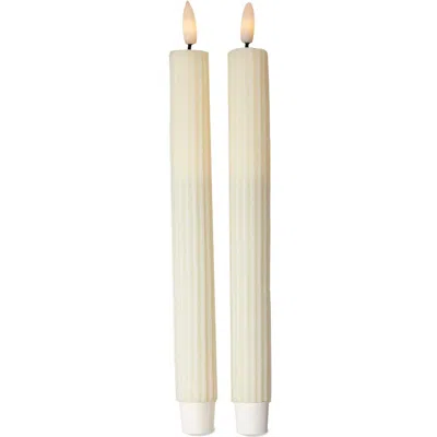 Tag Ribbed Ivory Flameless Taper Candles Paraffin Wax Elegant In Neutral