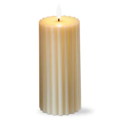 Tag Ribbed Two Tone Led Flameless Pillar Candle Beige Decor In Multi