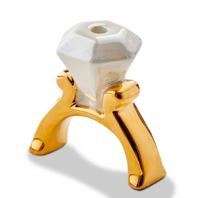 Tag Ring Cake Topper Candleholder Multi Earthenware Everyday In Gold