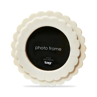 Tag Round Scallop Photo Frame 4x4 White Resin Summer