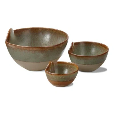 Tag Rustic Reactive Glaze Set Of 3 Porcelain Dining Bowls In Green