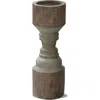 Tag Rustic Turned Pillar Candle Holder Antique Bronze Wood Stand In Brown
