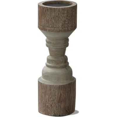 Tag Rustic Turned Pillar Candle Holder Antique Bronze Wood Stand In Brown