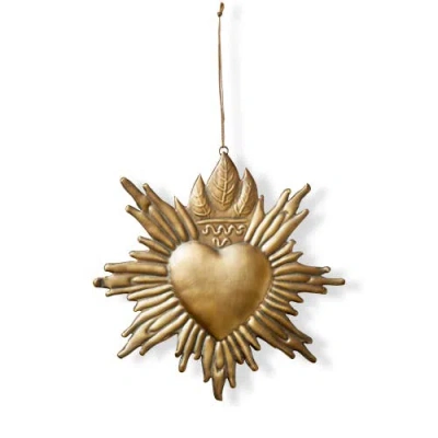 Tag Sacred Heart Hanging Decor Antique Brass Iron Sculpture In Gold