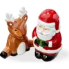 Tag Santa And Reindeer Ceramic Salt And Pepper Shakers In Multi