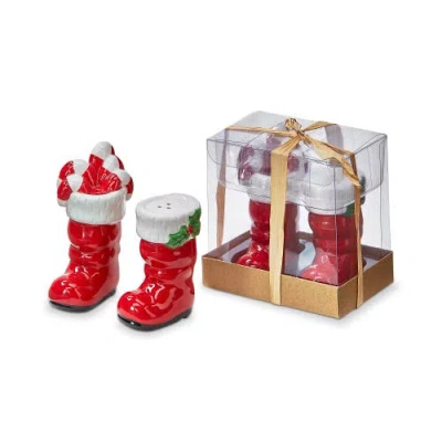 Tag Santa Boots Salt And Pepper Shakers Christmas Decor Set In Red