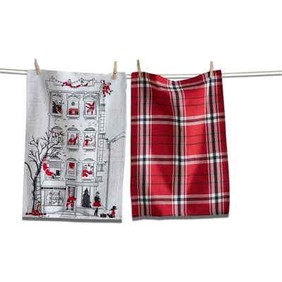 Tag Santa Cityscape Christmas Dishtowel Set Of 2 Multicolor Cotton