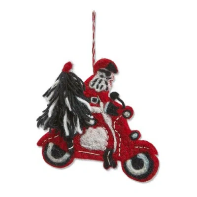 Tag Santa On Moped Christmas Ornament Red Wool Tree Decor