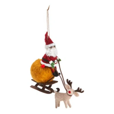 Tag Santa Reindeer Sleigh Felt Ornament Multicolor Christmas