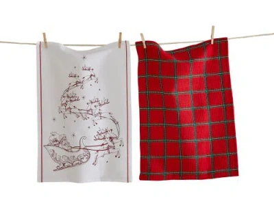 Tag Santa Sleigh Dishtowel Set Of 2 In Red