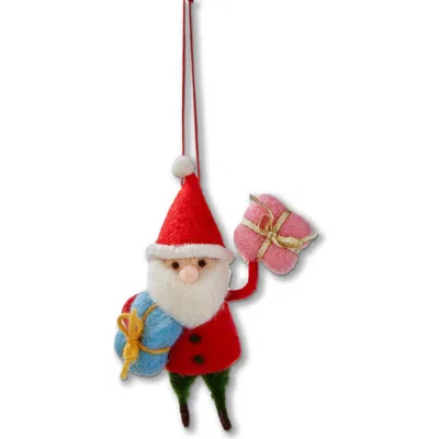 Tag Santa With Presents Christmas Ornament Multicolor Wool Decor In Red