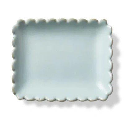 Tag Scallop Rectangle Trinket Dish Light Blue Stoneware Everyday