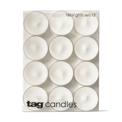 Tag Set Of 12 Tealight Candles White Wax Everyday Use
