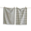 Tag Set Of 2 Black Check & Stripe On Beige Background Cotton Kitchen Dishtowels 26l X 18w In. In Multi