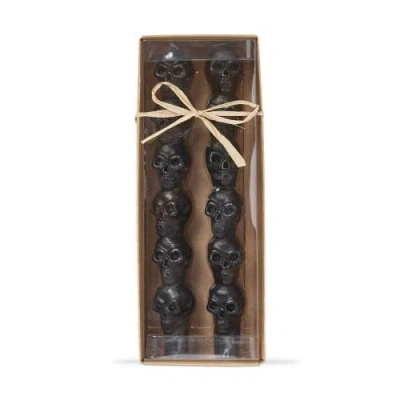Tag Set Of 2 Black Skull Taper Candles For Halloween Decor In Brown