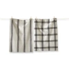 Tag Set Of 2 Black Stone Wide Stripe And Check On Beige Background Cotton   Kitchen Dishtowels 26l X In Multi